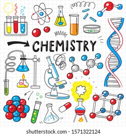 Doodle Chemistry Science Hand Drawn Icon Set 