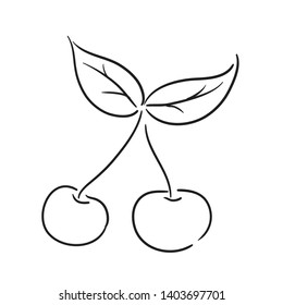 Doodle cherry icon - hand drawn cherry sketch - black and white