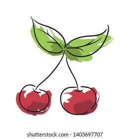 Doodle cherry icon - hand drawn cherry sketch