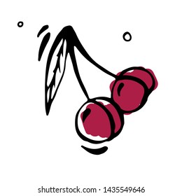 Doodle cherry isolated. Doodles fruit