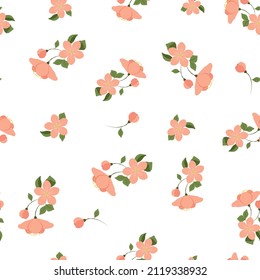 Doodle cherry tree flowers seamless pattern isolated on white background.Hand drawn floral vector illustration. Great for textile, paper, gift wrap and more.