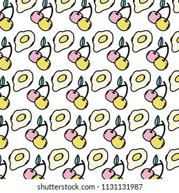 doodle cherrys fruit and fried egg background