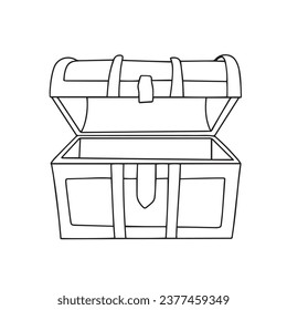 Doodle chest empty. Hand drawn outline treasure chest open. Vector illustration.