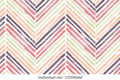 Doodle chevron fashion print vector seamless pattern. Ink brushstrokes geometric stripes. Hand drawn paint texture zig zag chevron wrapping. Watercolor fabric print seamless design.