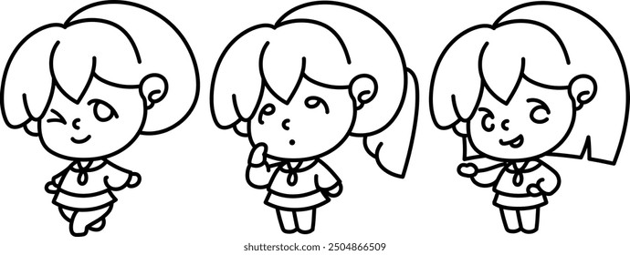 Doodle Chibi Girls Character Expression