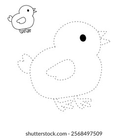 Doodle chicken coloring pages worksheets printable for kids activity, Kindergarten and preschool. Trace and color  chicken worksheets. Chick coloring page. Doodle chicken clipart vector.