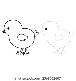 Doodle chicken coloring pages worksheets printable for kids activity, Kindergarten and preschool. Trace and color  chicken worksheets. Chick coloring page. Doodle chicken clipart vector.