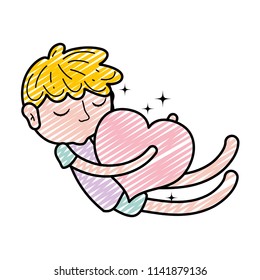 doodle child boy sleepping and nice heart