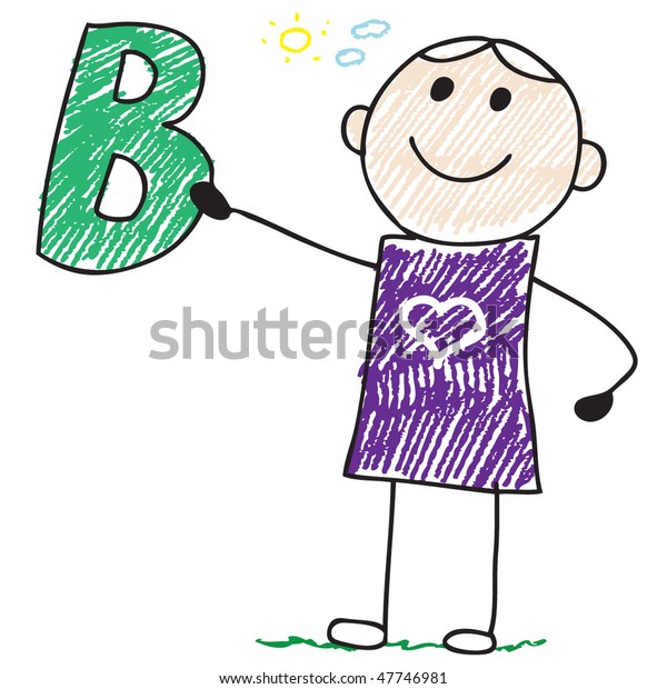 Doodle Child Holding Letter B Stock Vector (Royalty Free) 47746981