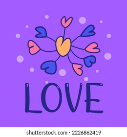Doodle childish card template. Vector funny illustration for valentine's day.