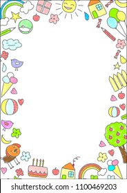 Doodle children drawings concept with place for text and colored bright elements vector illustration