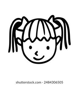 Doodle children head cartoon illustration isolated in white background. Icon portraits of boy or girl.