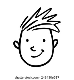 Doodle children head cartoon illustration isolated in white background. Icon portraits of boy or girl.