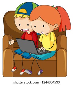 Niños Doodle jugando a ilustración de computadora