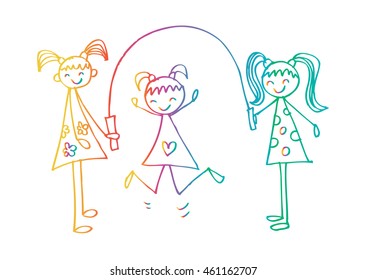 Doodle Children playing jumping rope