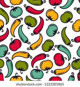 Doodle chili and tomatoes pattern