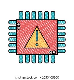 doodle chip circuit with exclametion and attention sign