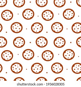 Doodle Chocolate Chips Cookies Vector Seamless Pattern Background.