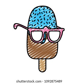 doodle chocolate ice lolly with glasses style