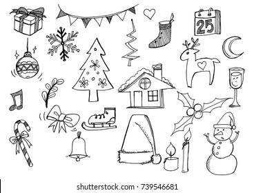 Doodle Christmas background design element in doodle style