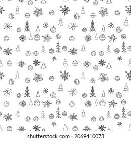 Doodle christmas background. seamless christmas trees pattern