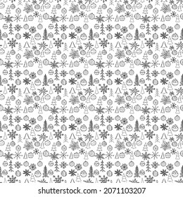 Doodle christmas background. seamless christmas trees pattern