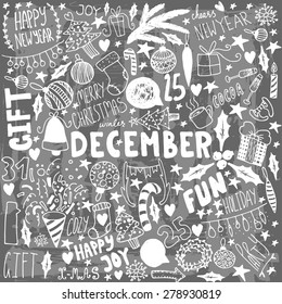 Doodle Christmas background. Unique vintage items. New year illustrations.