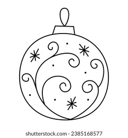 Doodle Weihnachtsball mit abstraktem Muster, Kreise und Schneeflocken. Vektorgrafik, schwarz-weiß, Clipart.