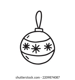Doodle Christmas ball with snowflakes vector illustration. Hand drawn Christmas tree decor