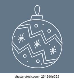 Doodle Christmas ball with zigzag pattern, circles and snowflakes. Color clipart illustration.