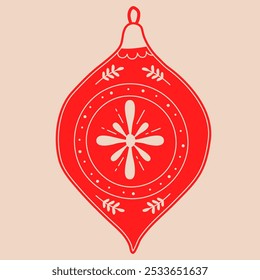 Doodle Christmas ball.Decorative Swedish element for Christmas, New Year design. Hand-drawn vector illustration isolated on beige background. Vector illustration EPS10