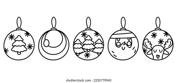 Doodle Christmas balls. A set of isolated realistic decorations. Vector illustration.