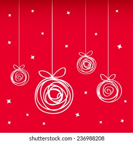 Doodle Christmas baubles on red background