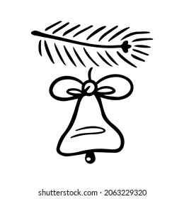 Doodle christmas bell in vector. Idea for design of cards, background, pattern, set or childrens illustration.