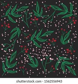 Doodle Christmas branch background, isolated vector illustration. Winter holiday decoration. Merry christmas natural design.