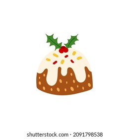 Doodle Christmas cake. Cute vector illustration for holiday decoration of cards, posters, concession products. Christmas and New Years element.