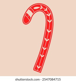 Doodle christmas candy cane.Decorative Swedish element for Christmas, New Year design. Hand-drawn vector illustration isolated on beige background. Vector illustration EPS10