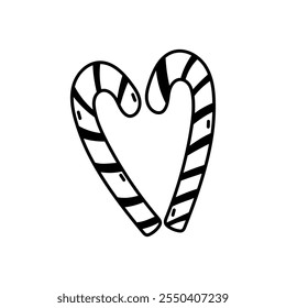 Doodle Christmas candy. Xmas Cute Candy Cane isolated on a white background. Vector hand drawn illustration