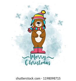 Doodle Christmas card with dressed bearl, eps10