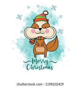 Doodle Christmas card with dressed squirrel, eps10