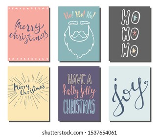Doodle Christmas cards Set. Cute hand drawn winter design elements for poster, banner or invitation. New Year symbols. Vector illustration