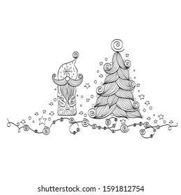 Doodle Christmas Composition in black for postcard
