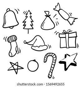 doodle christmas element illustration with hand drawn style vector isolated
