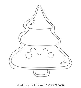 Doodle Christmas element of christmas toy tree. Vector outline item. Stock illustration with new year decor isolated on white background. Design for prints, cards, textile, coloring page ets.