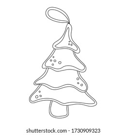Doodle Christmas element of christmas toy tree. Vector outline item. Stock illustration with new year decor isolated on white background. Design for prints, cards, textile, coloring page ets.