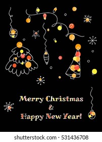Doodle Christmas elements. Hand drawn set. Patterns collection.