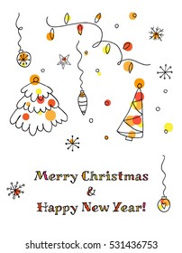 Doodle Christmas elements. Hand drawn set. Patterns collection.