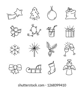 Doodle Christmas elements vector clipart isolated on white