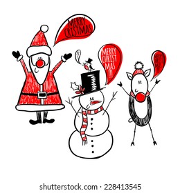 Doodle Christmas funny characters.