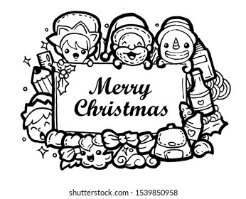 doodle christmas hand drawing isolated on white background with text.